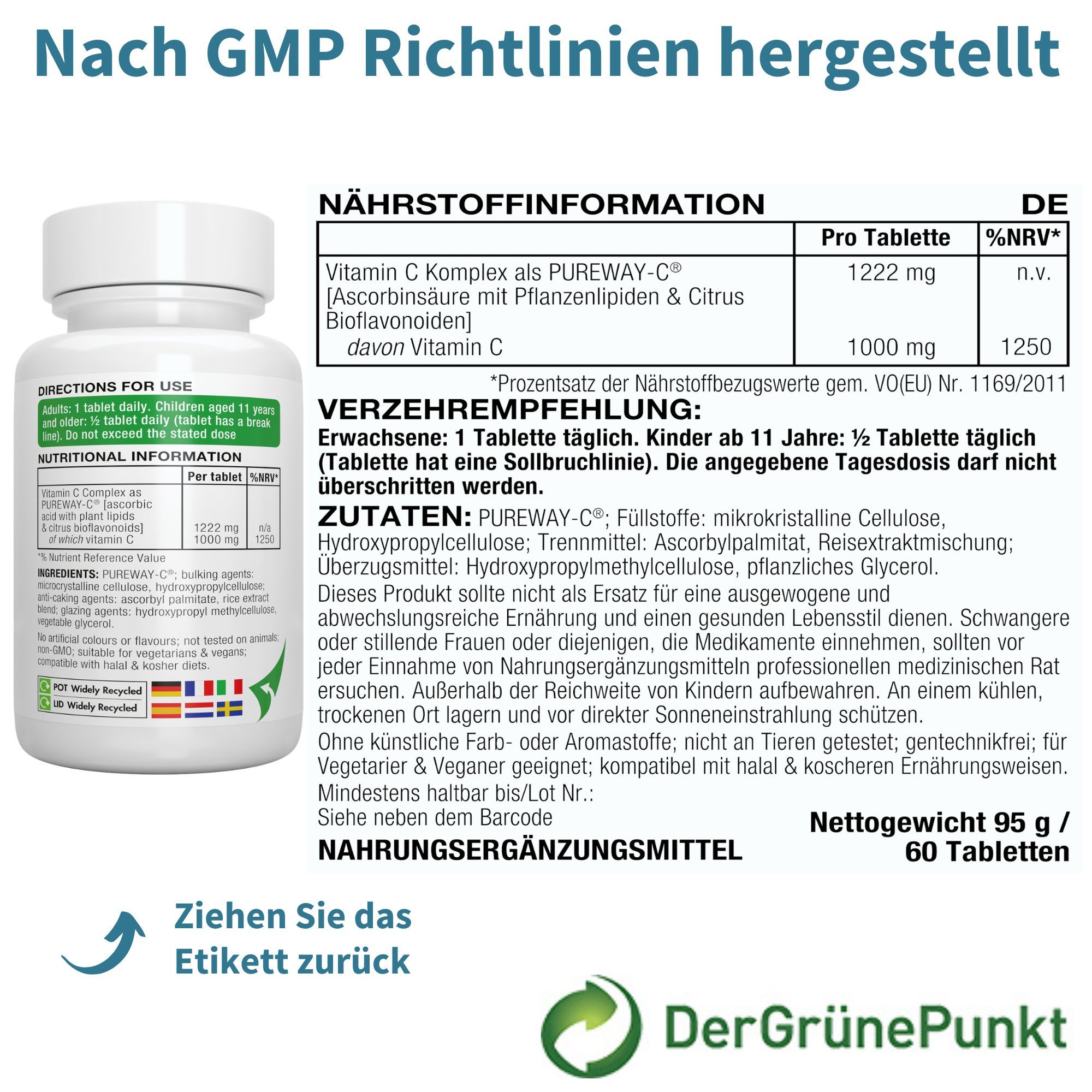 Rückseite der Igennus Super Vitamin C Komplex Verpackung mit Nährwertangaben.