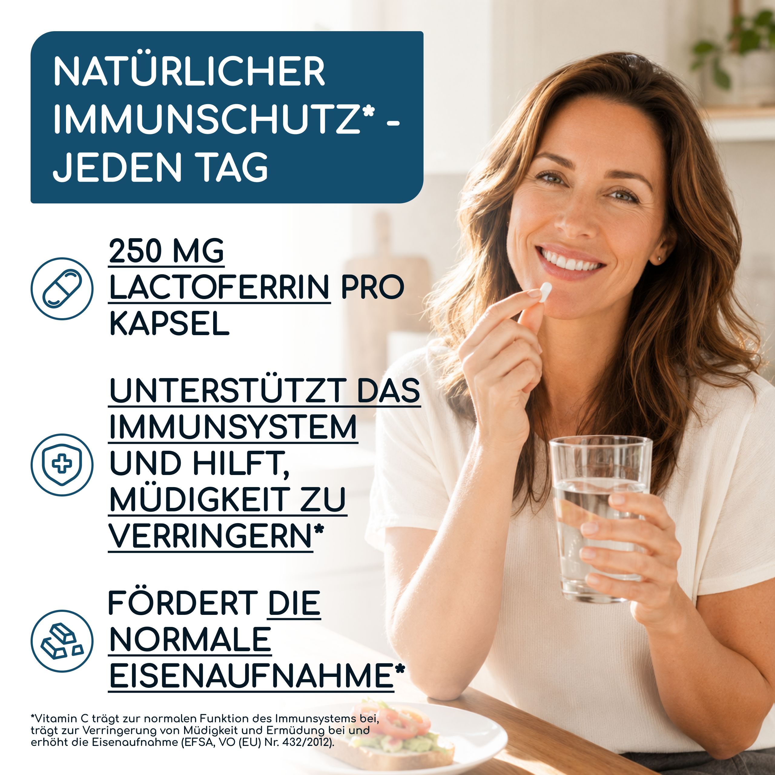 Lactoferrin 250 mg hochdosiert - mit Vitamin C - für Eisenaufnahme & Immunsystem - RAIBU