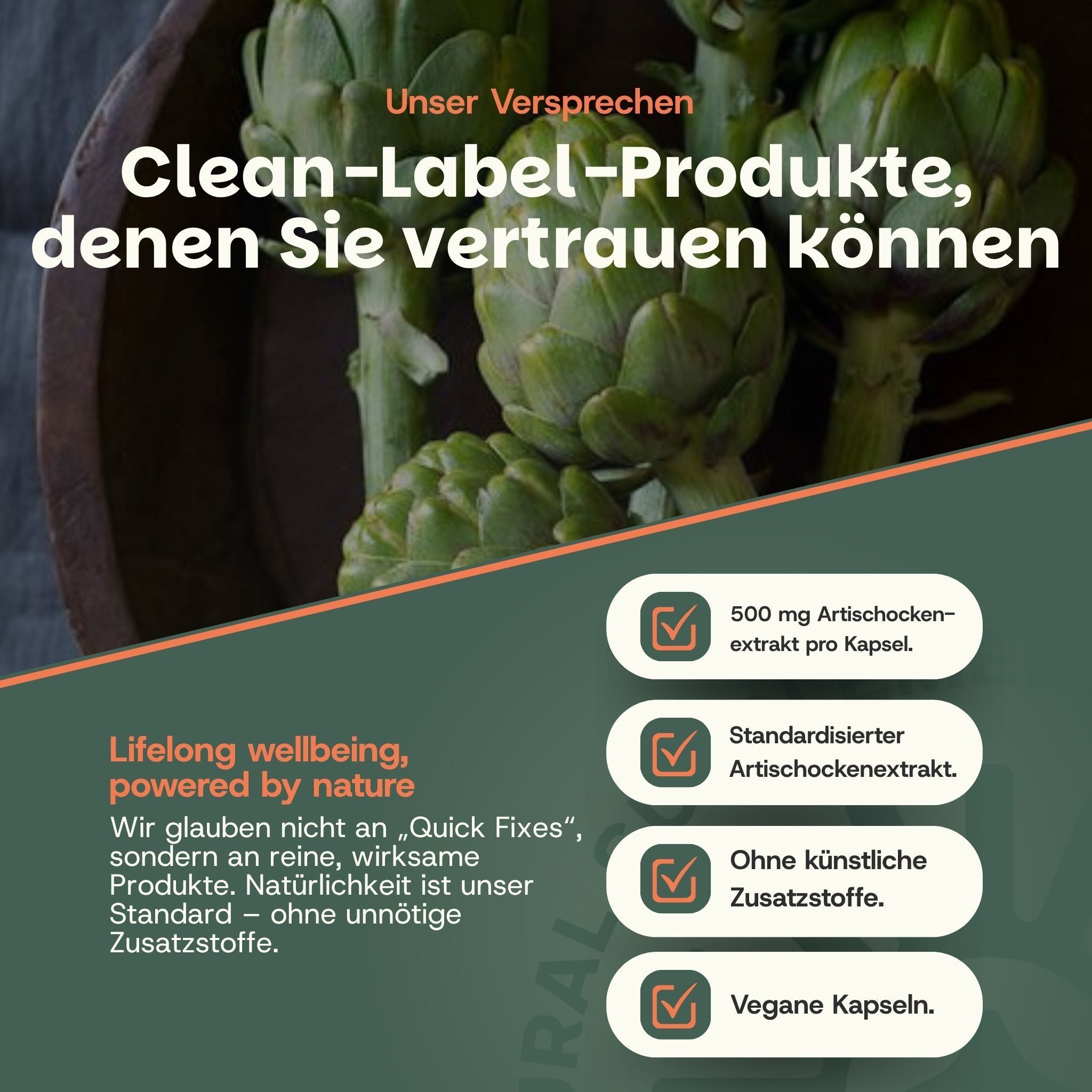 Artischockenextrakt Kapseln: 500 mg pro Kapsel, vegan, ohne Zusatzstoffe.