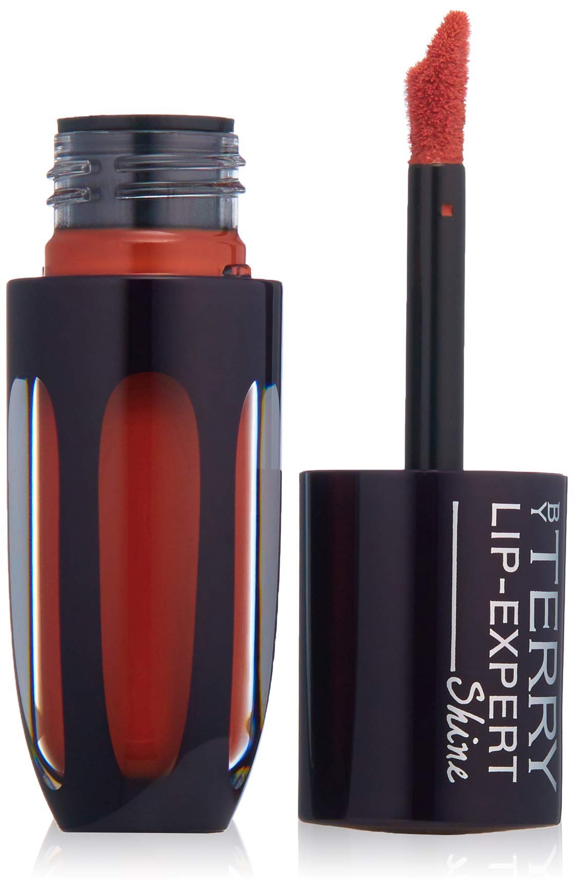 By Terry Lip Expert Shine Lippenstift geöffnet, Applikator und Pfirsichfarbe sichtbar.