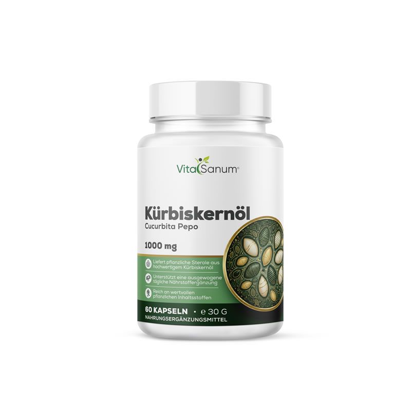 Vita Sanum Kürbiskernöl Kapseln, 1000 mg, 60 Kapseln.