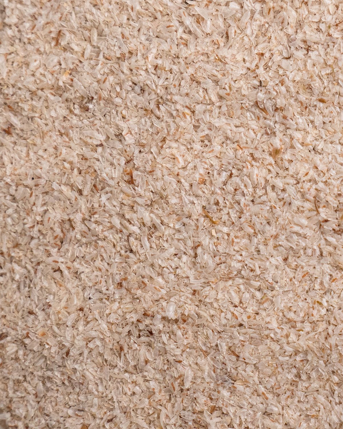 Nahaufnahme von Flohsamenschalen. Helle, körnige Textur.