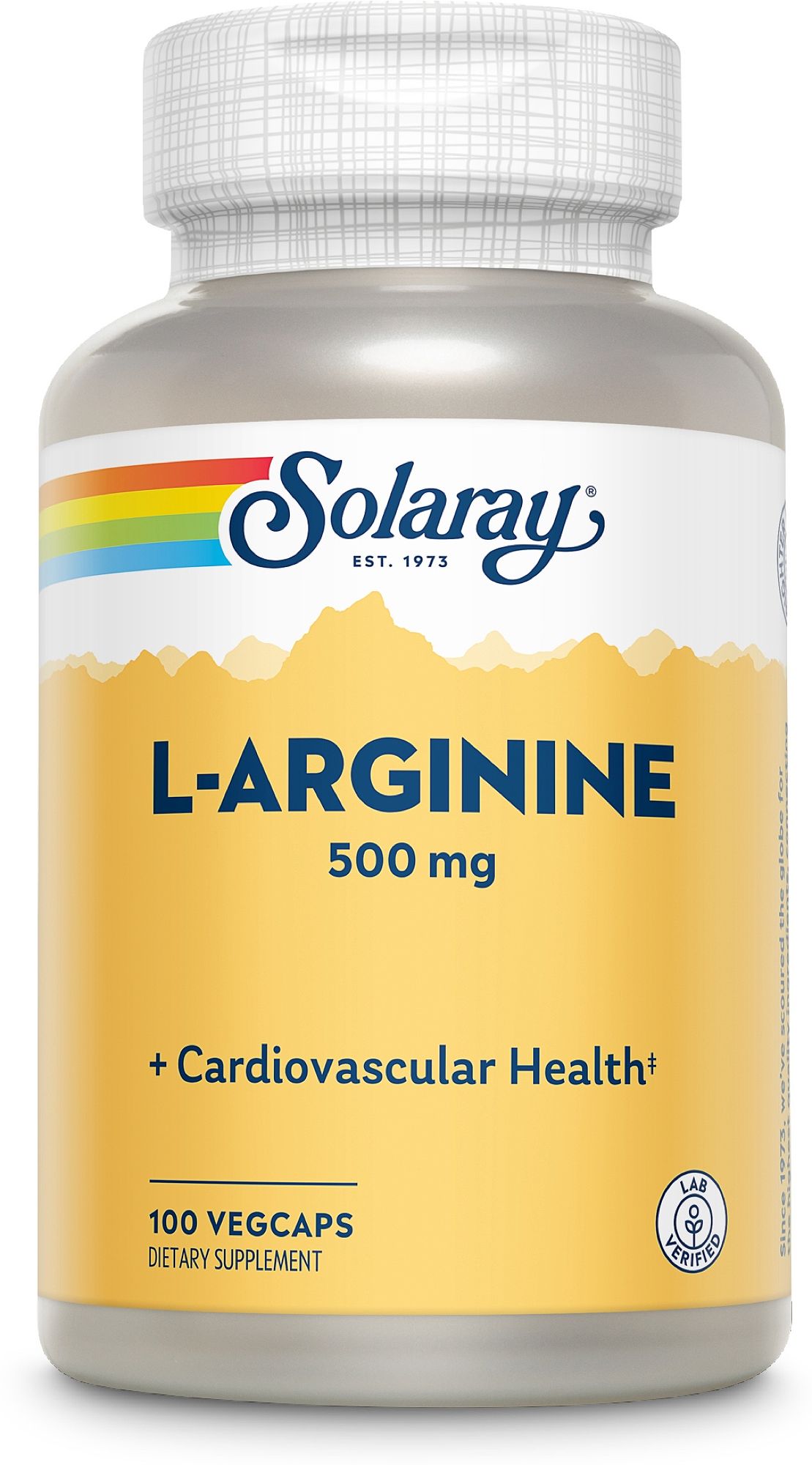 Solaray L-Arginin 500 mg Flasche mit 100 Vegicaps. Nahrungsergänzungsmittel.