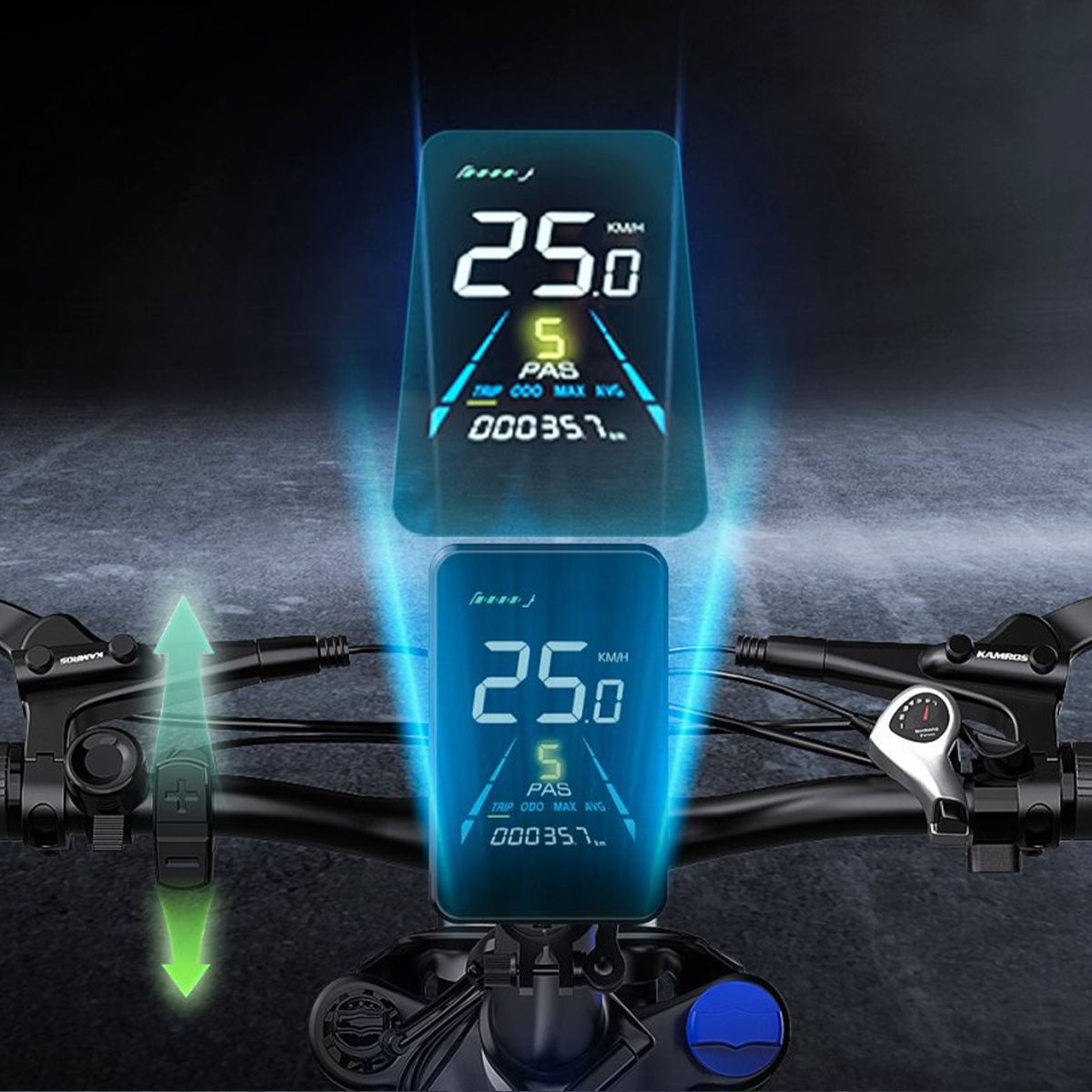 E-Bike-Display mit Geschwindigkeitsanzeige, PAB, MAX, KVS und Kilometerstand. Marke TTGO, Modell F6.