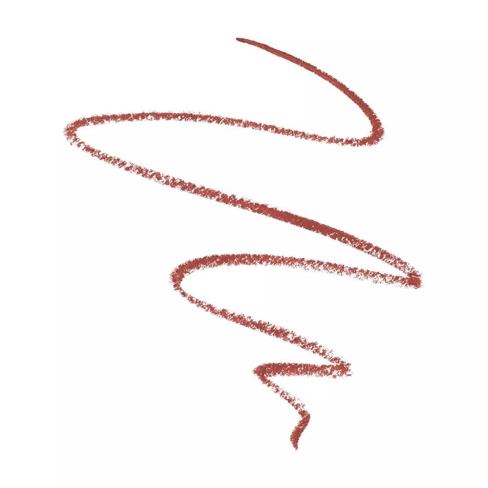 Braune Lippenstiftspur auf weißem Hintergrund. Die Spur ist geschwungen.