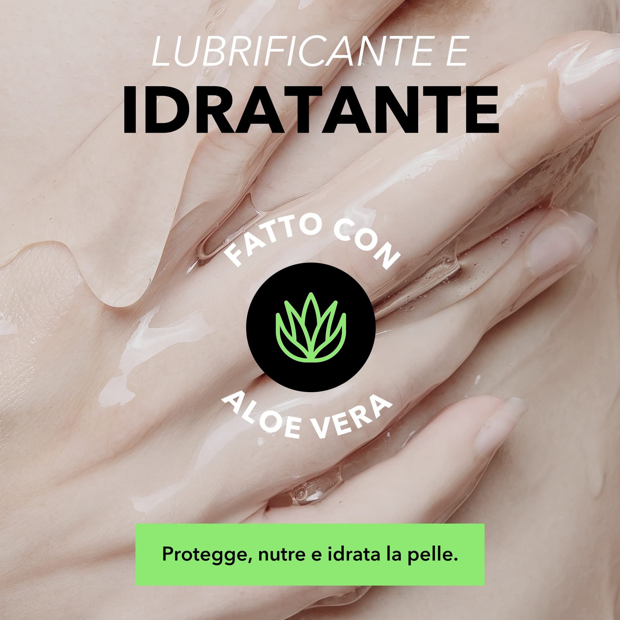 Hände mit gleitendem Gel, angereichert mit Aloe Vera, schützt und spendet Feuchtigkeit.