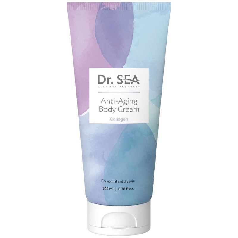 Creme-Tube mit Aufschrift "Dr. SEA Anti-Aging Body Cream Collagen". Für normale und trockene Haut.