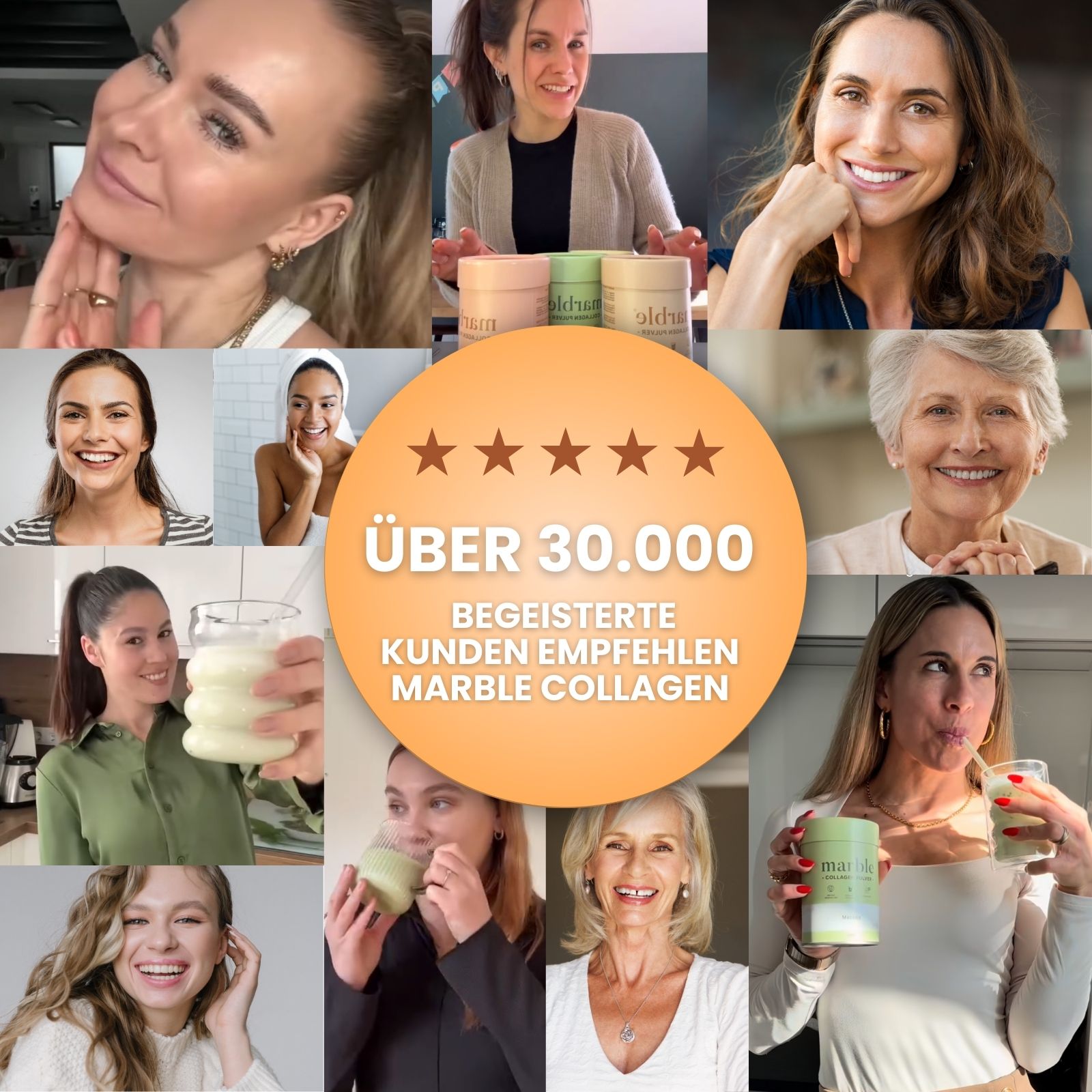 Collagen-Dosen und Frauen. Über 30.000 begeisterte Kunden empfehlen marble Collagen. Fünf Sterne Bewertung.