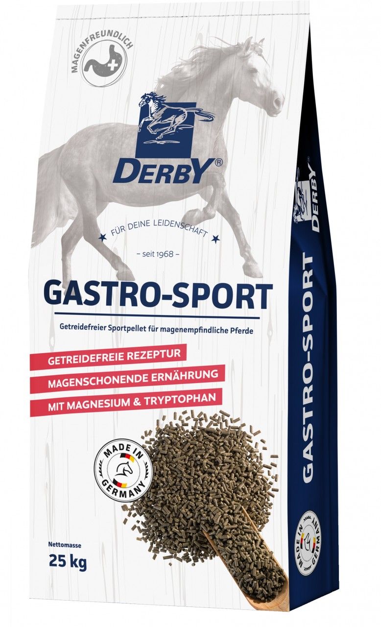Verpackung mit Produktabbildung und Text. Logo Derby, Gastro-Sport. Made in Germany.