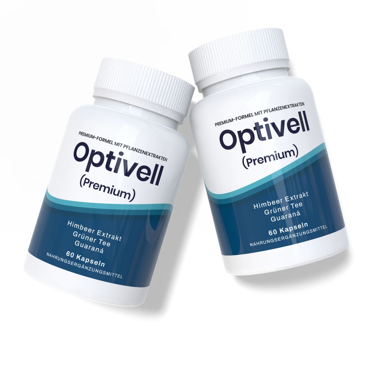 Zwei Flaschen Optivell (Premium) Nahrungsergänzungsmittel mit je 60 Kapseln.