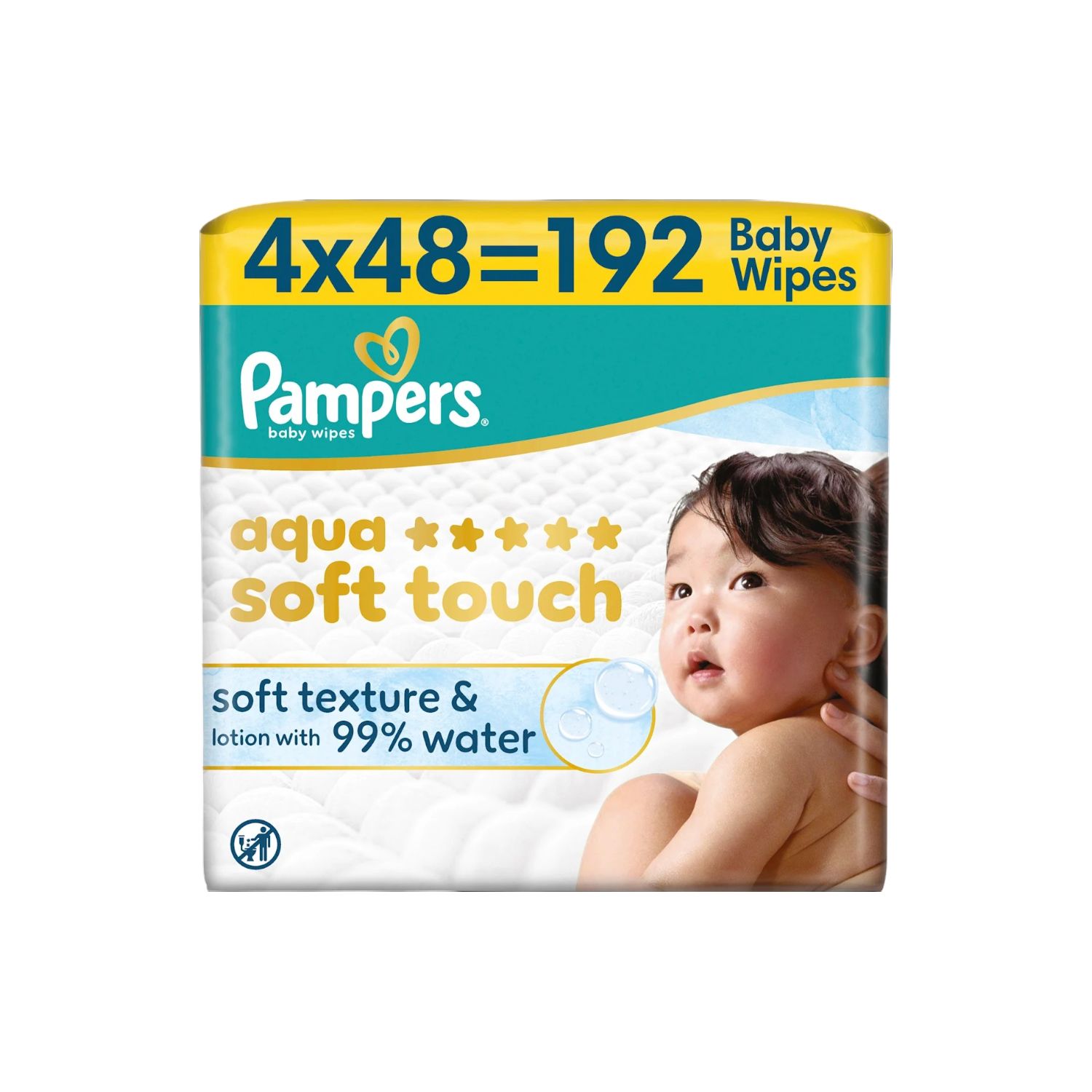 Pampers Baby Wipes Aqua Soft Touch, 4x48=192 Stück. Weiche Textur & Lotion mit 99% Wasser.