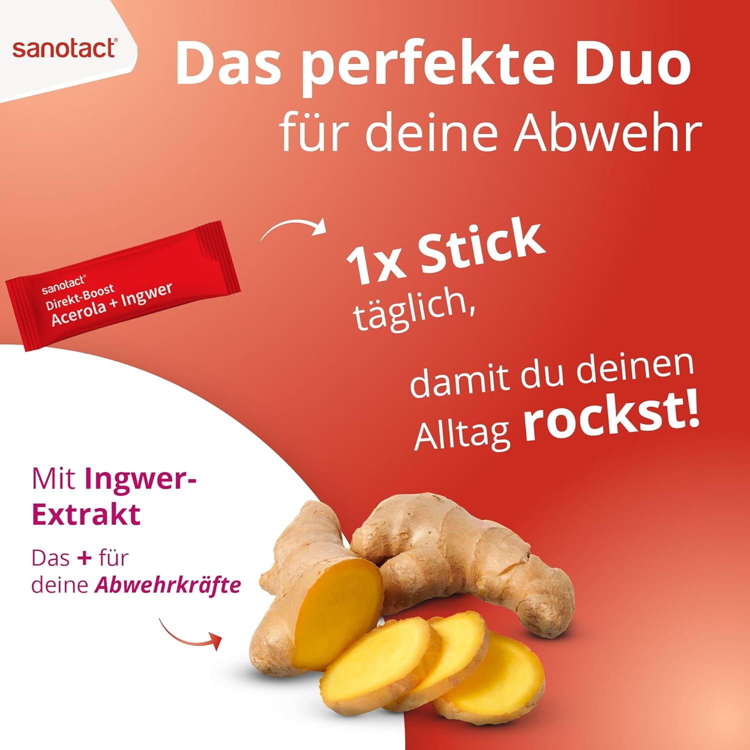 sanotact® Direkt-Boost Acerola + Ingwer Immun­system Sticks