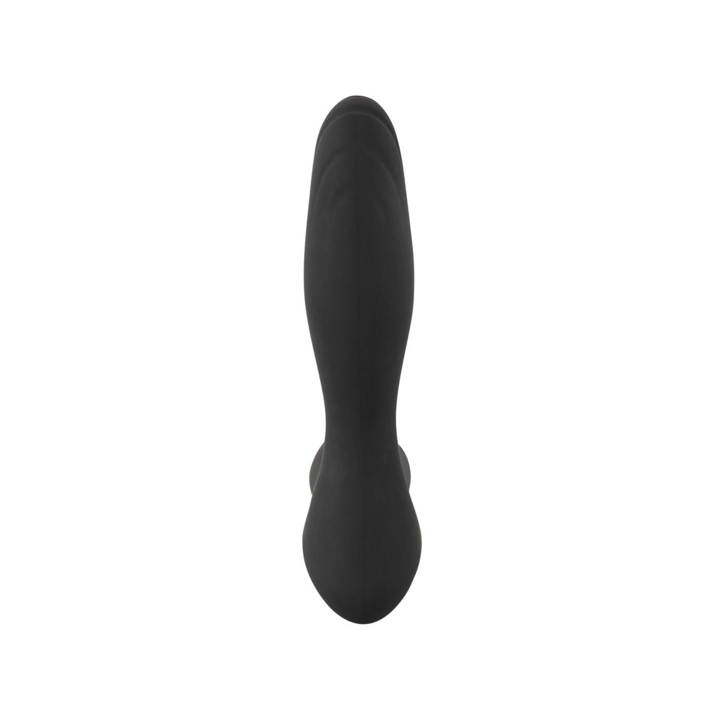 Schwarzer ANOS RC Prostate Butt Plug mit gekrümmter Form, Draufsicht.