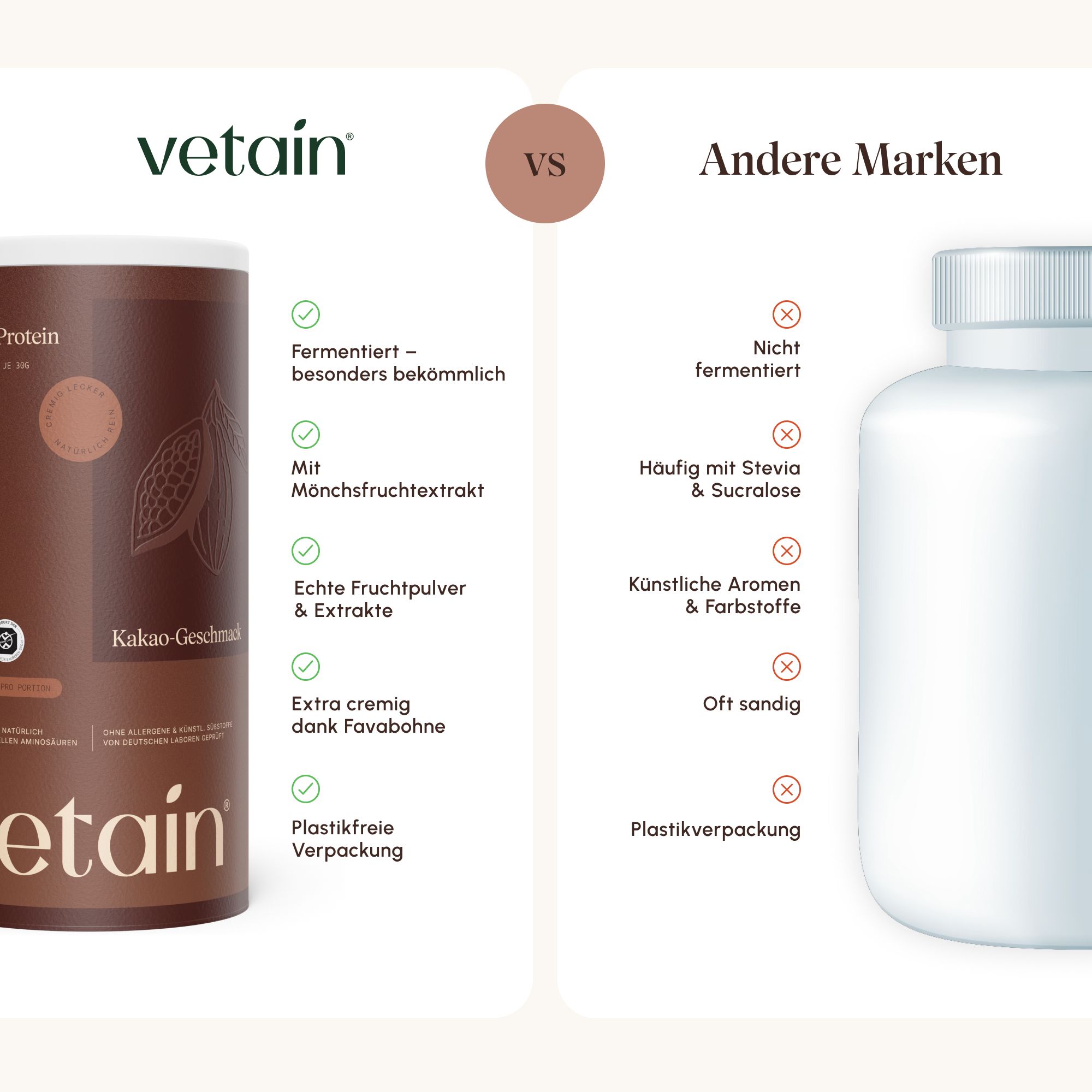 Vergleich: VETAIN veganes Protein vs. andere Marken.