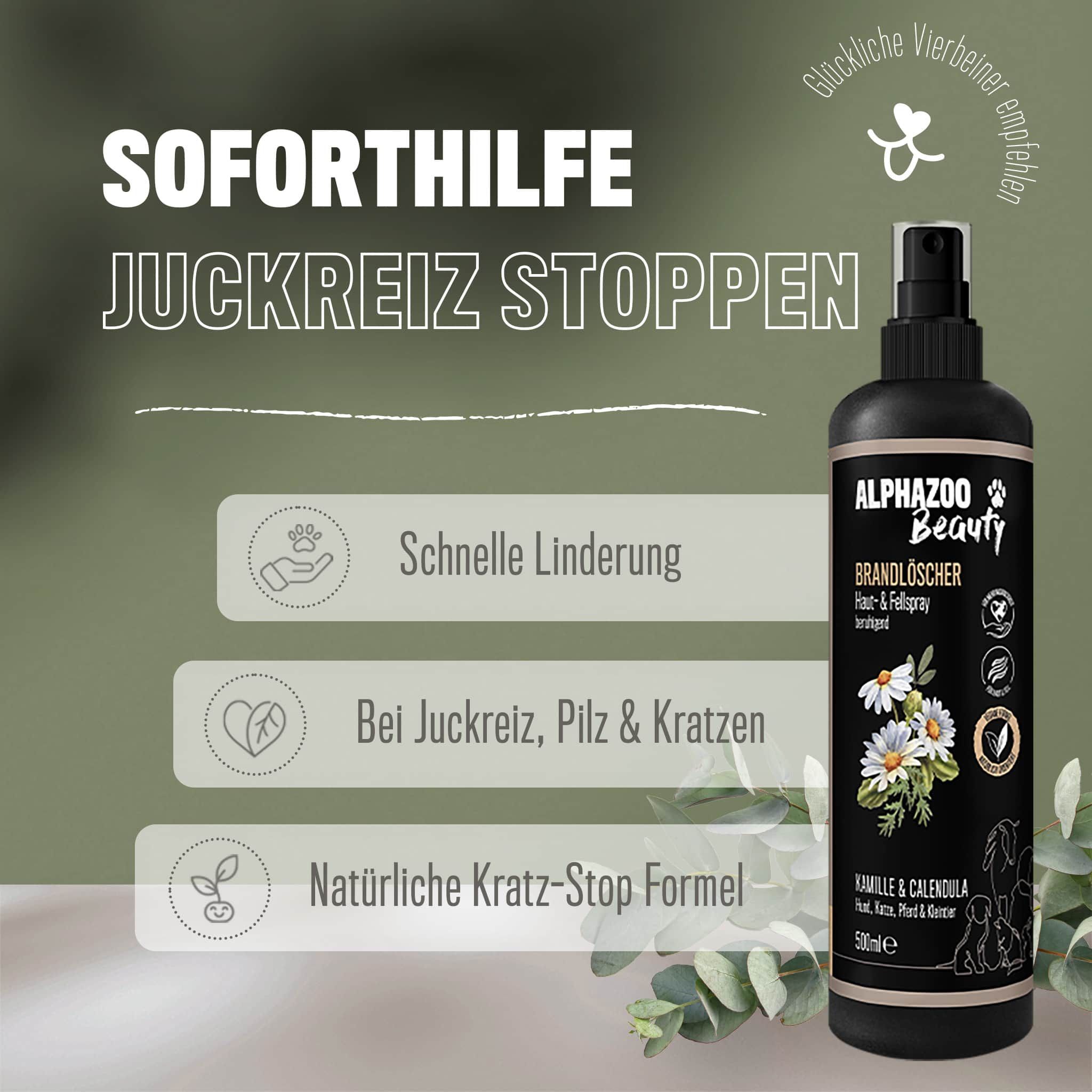 ALPHAZOO Brandlöscher Anti Juckreiz Spray für Hunde & Katzen I Sanfte Beruhigung für Fell und Haut