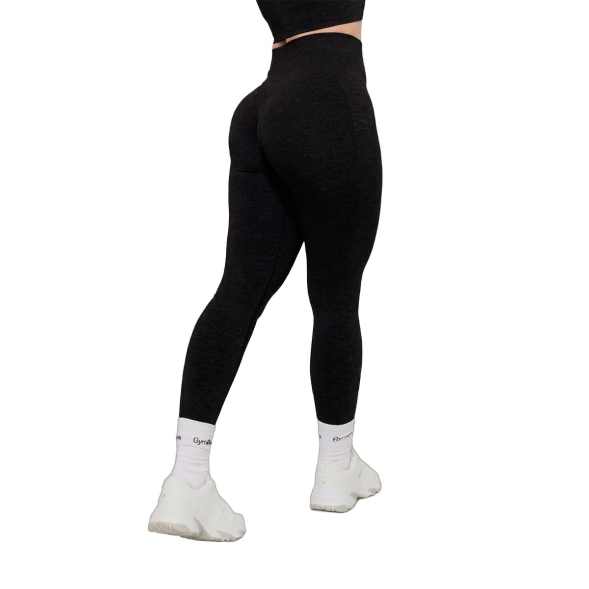Damen-Leggings in Graphit mit hohem Bund und Scrunch-Butt-Design.