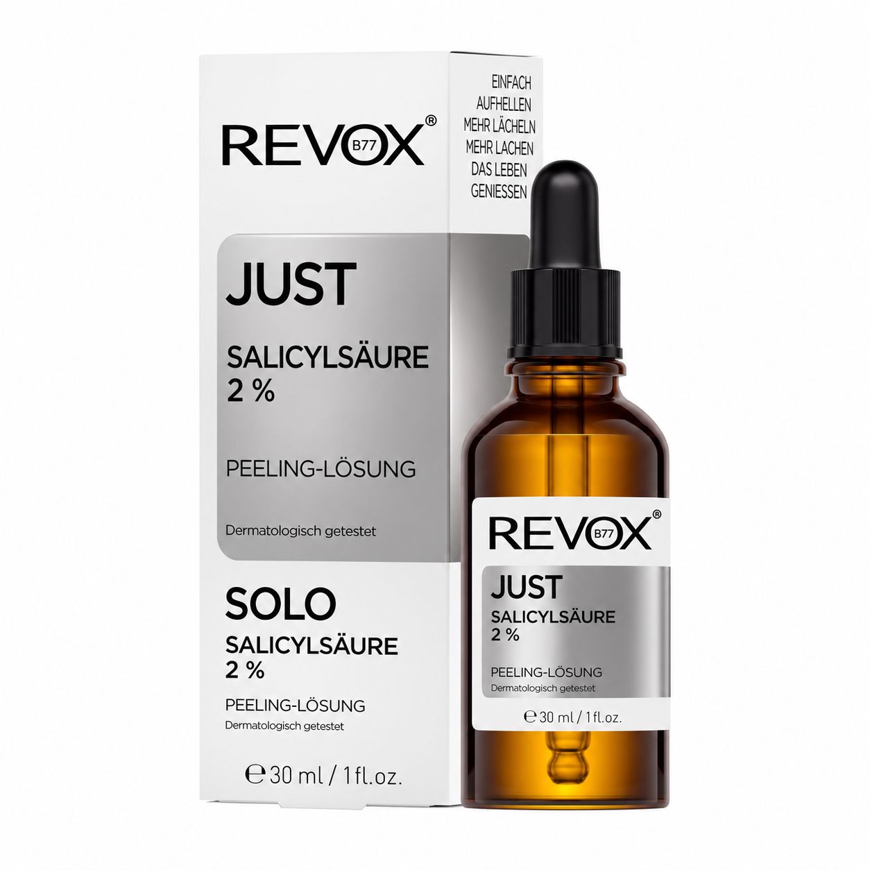 Revox Just Salicylic Acid 2% Peeling-Lösung: Flasche und Verpackung.