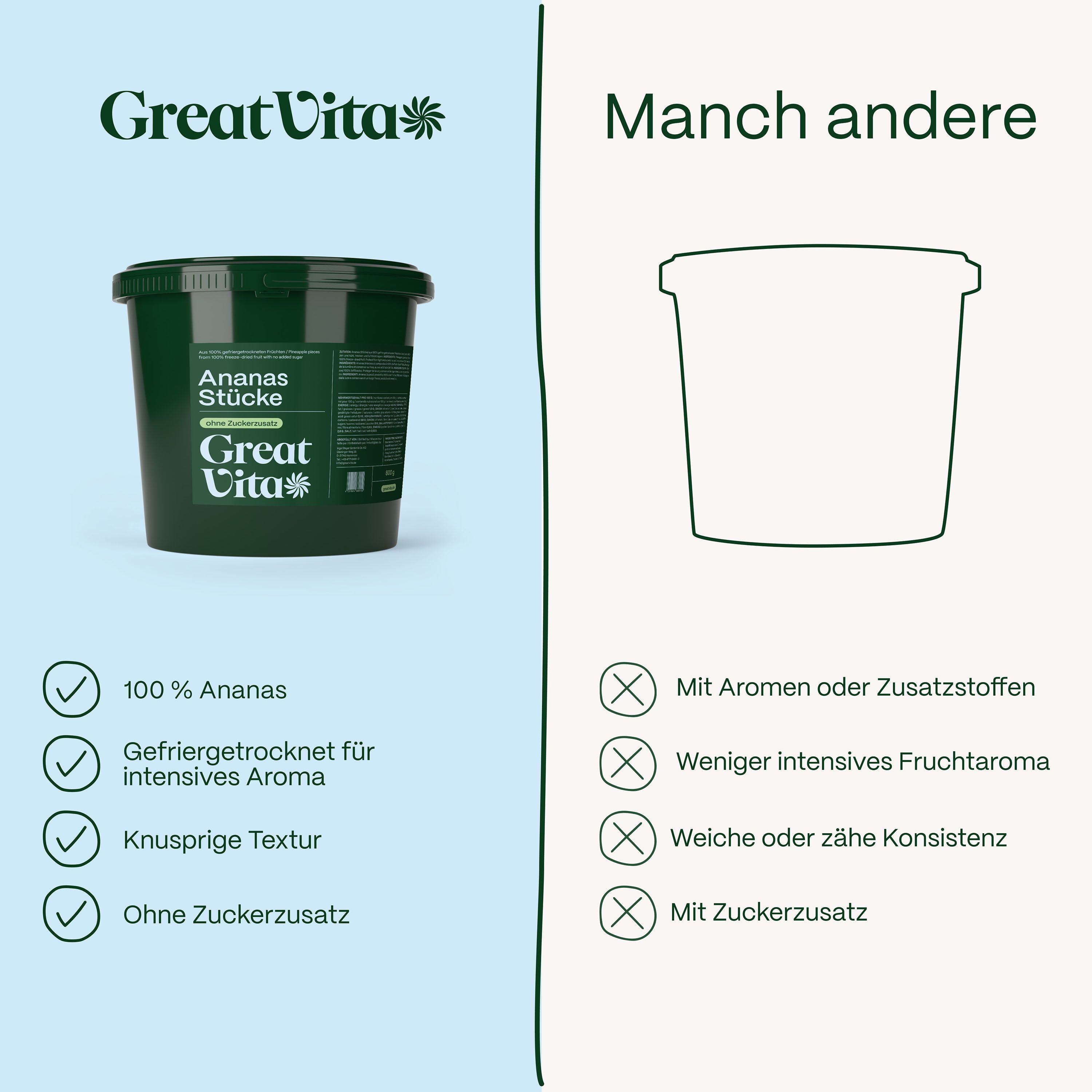 GreatVita gefriergetrocknete Ananasstücke