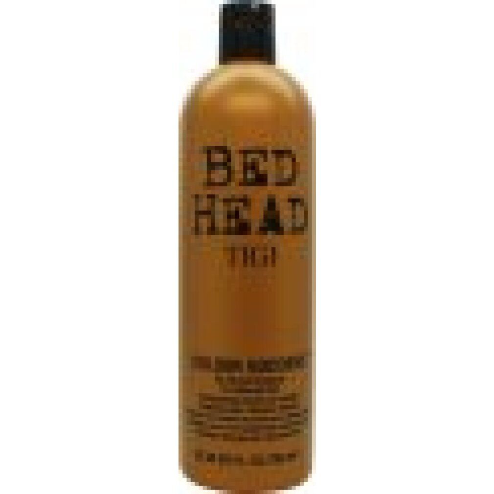 Goldfarbene Flasche mit schwarzem Deckel. Aufschrift: Bed Head TIGI Colour Goddess. Produktbezeichnung und Text in Schwarz.