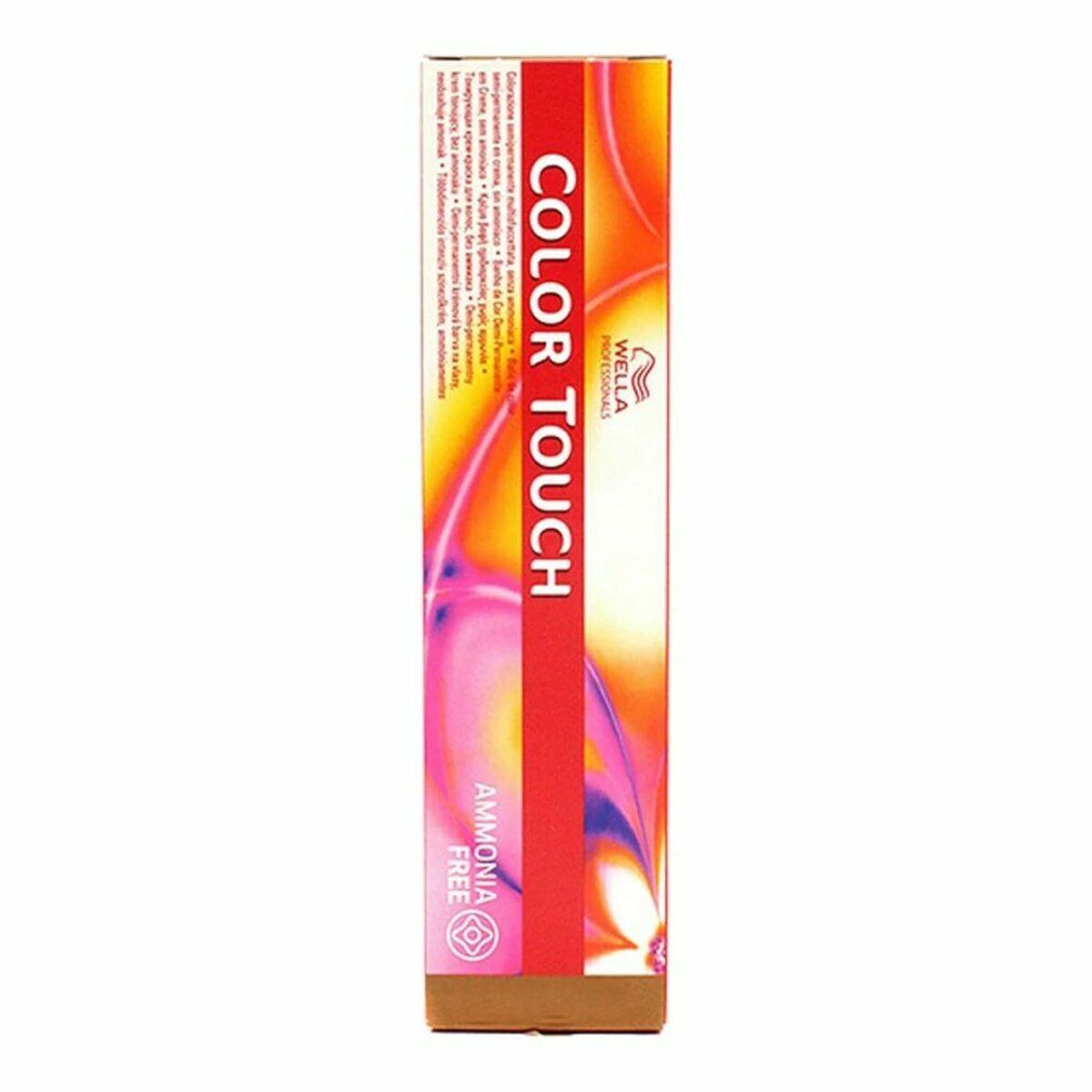 Wella Color Touch-Verpackung. Vertikale, rechteckige Schachtel mit Farbverlauf. Text: Color Touch, Ammonia Free.