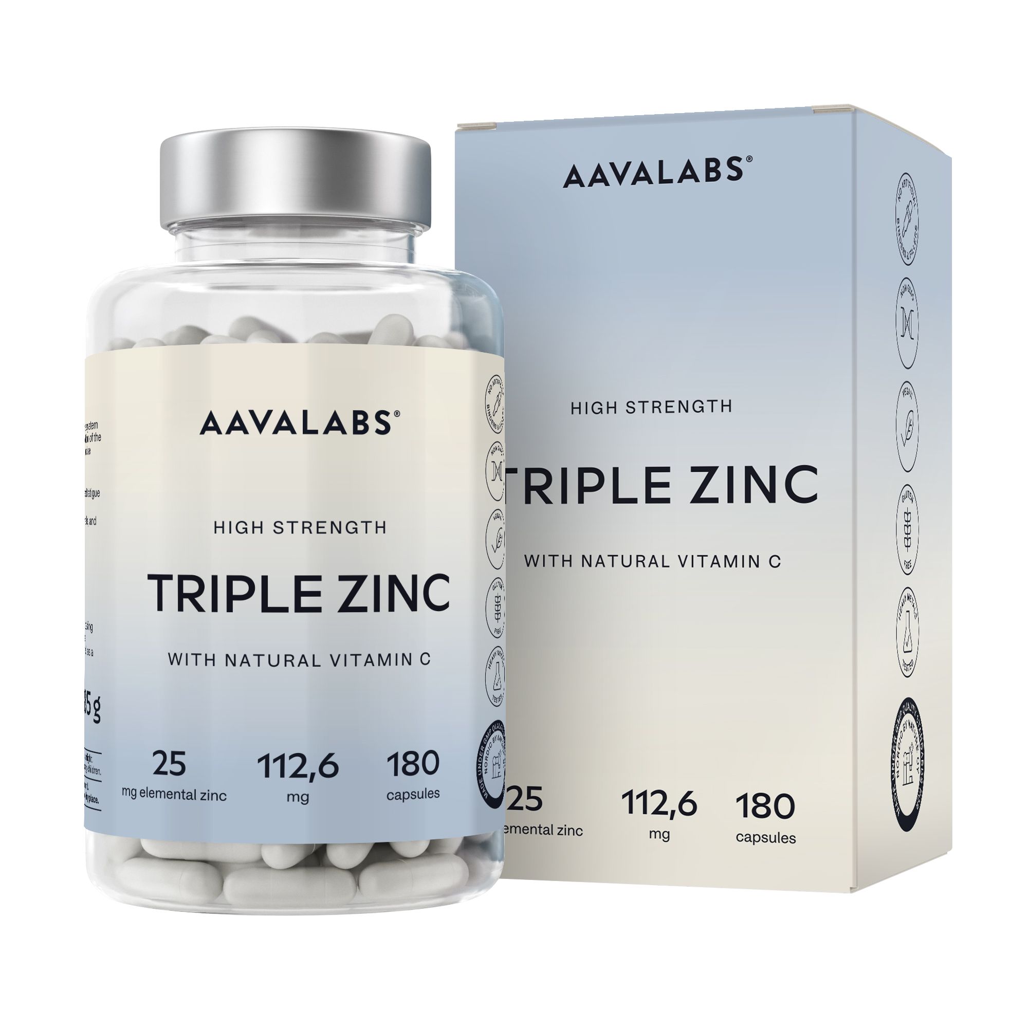 Aavalabs Triple Zinc Kapseln mit Vitamin C, 180 Kapseln.
