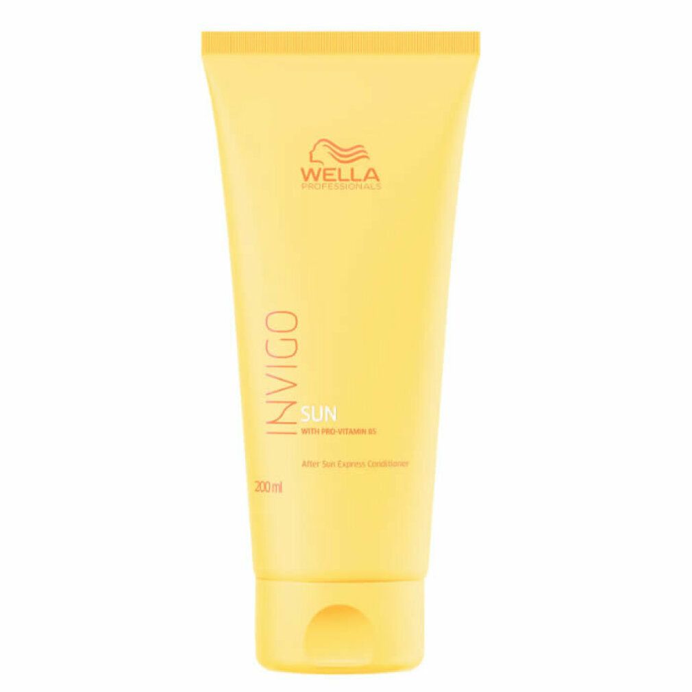 Gelbe Tube mit Wella Invigo Sun Conditioner. Produktname, Schriftzug und Logo sichtbar. 200ml.