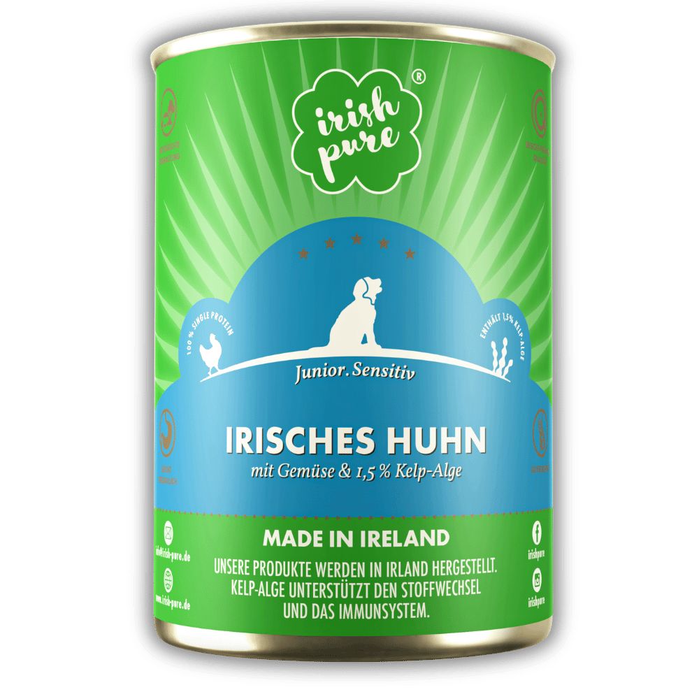 Dose irisches Huhn Nassfutter für Hunde, Junior Sensitiv.