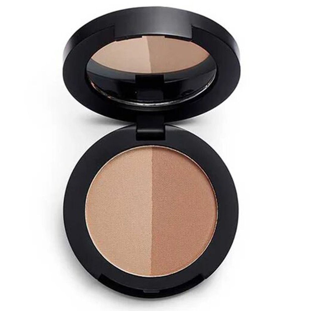 Runder, schwarzer Behälter, geöffnet. Zwei Brauntöne, Spiegel. Oben: Spiegel. Unten: Zwei Brauntöne.