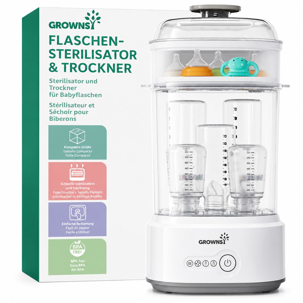 Grownsy Sterilisator für Babyflaschen mit Trocknerfunktion, 5-in-1