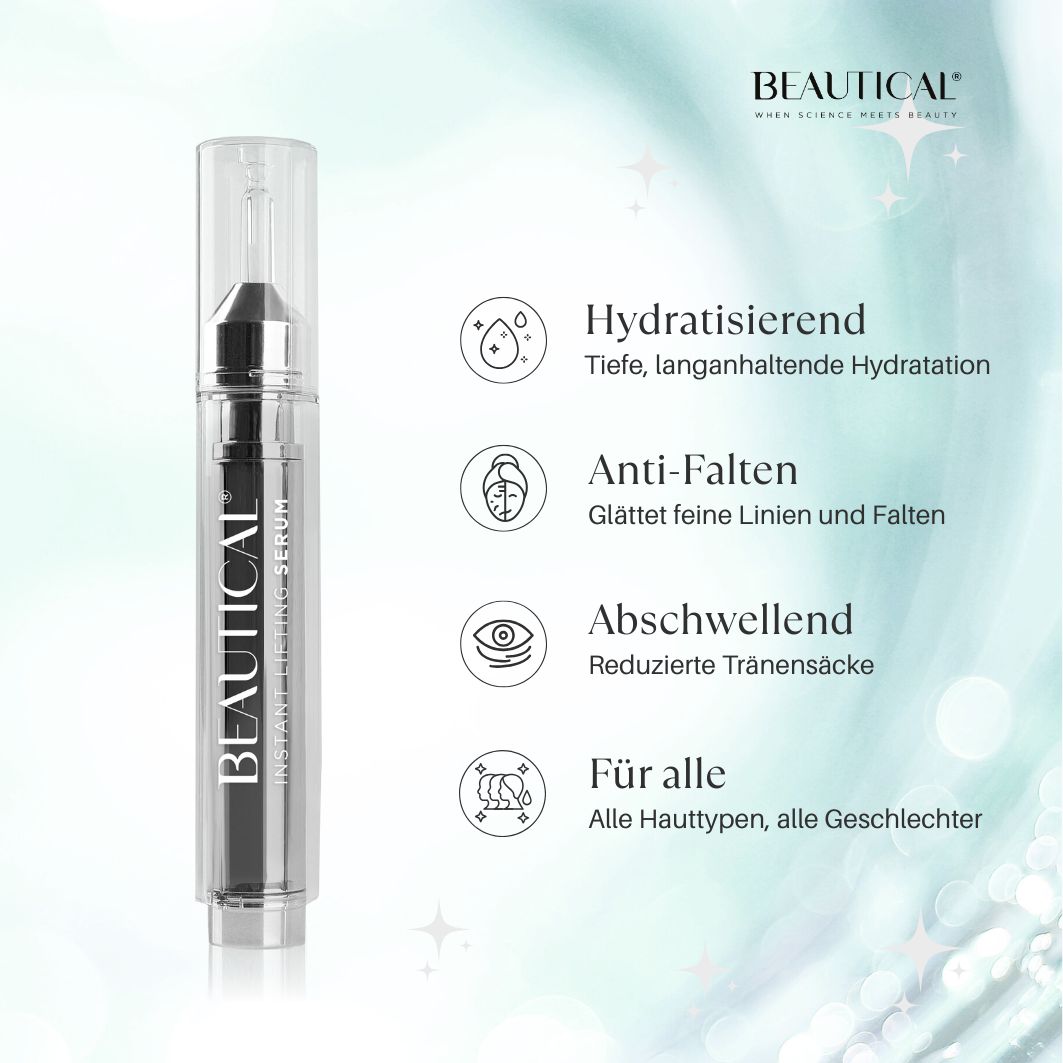 BEAUTICAL Instant Lifting Serum. Inhaltsstoffe. Text neben Inhaltsstoffen.