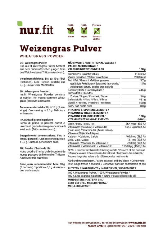 nur.fit Weizengras Pulver