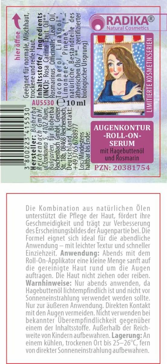Produktetikett mit Text und Illustration. Enthält Angaben zu Inhaltsstoffen und Hersteller. PZN 20381754.