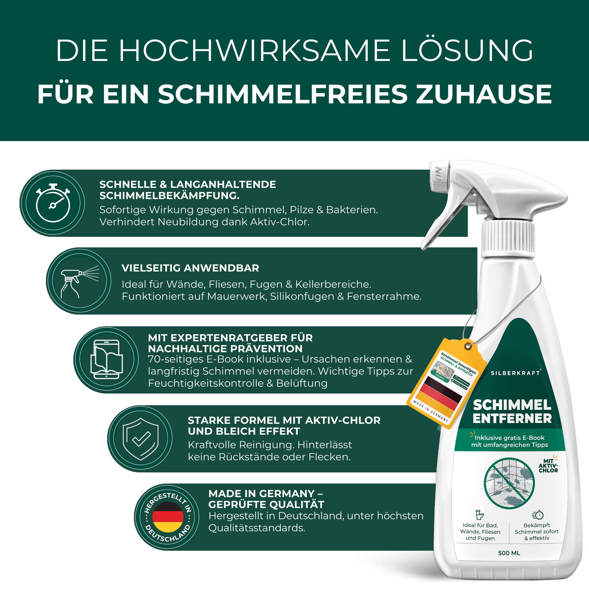 SILBERKRAFT Schimmelentferner mit E-Book