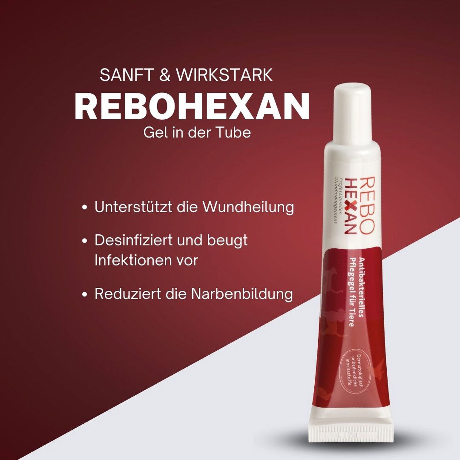 REBOHEXAN Gel in Tube: Unterstützt Wundheilung, desinfiziert, beugt Infektionen vor, reduziert Narbenbildung.
