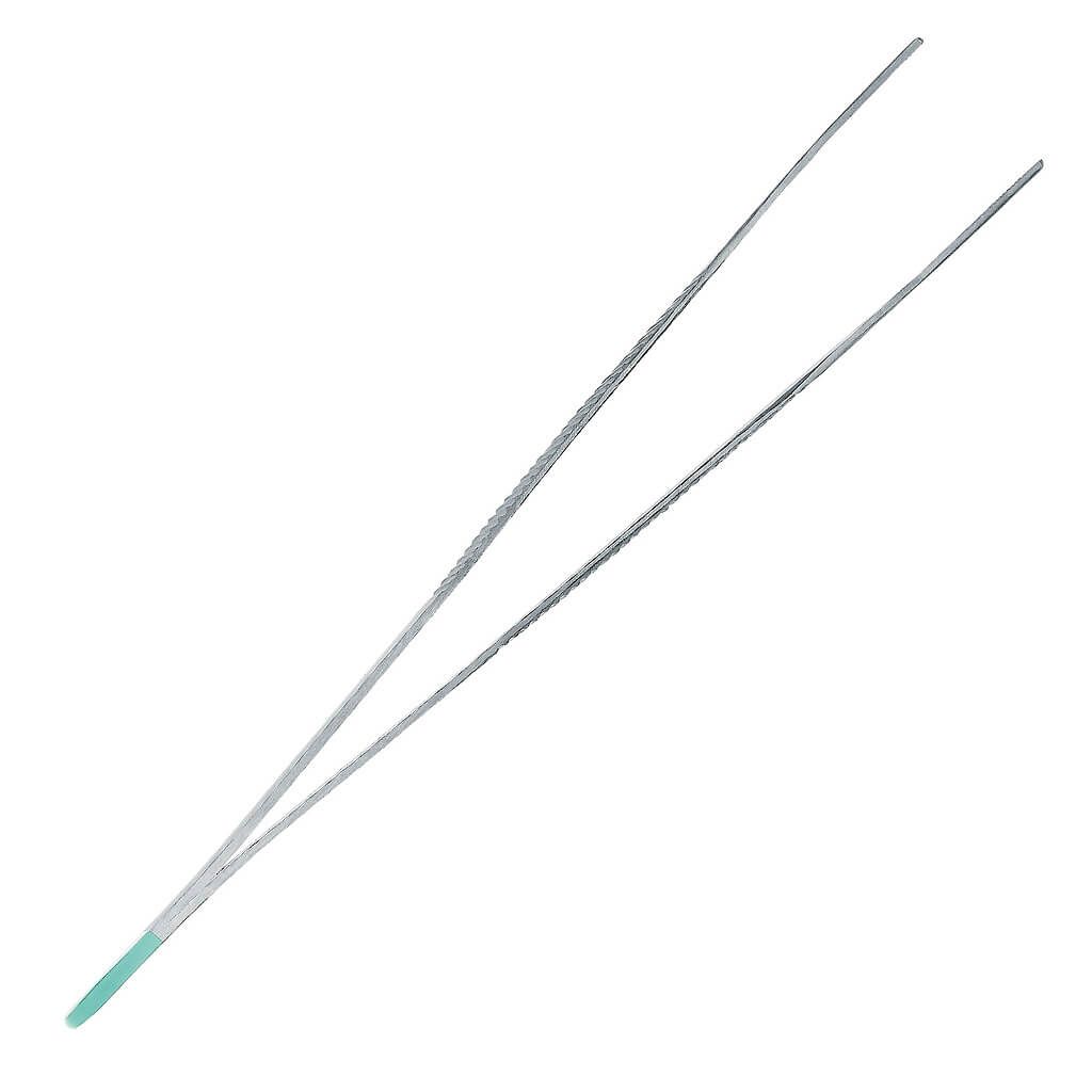 Adson Pinzette, anatomisch gerade. Metall, geriffelt. Spitze mit feiner Zahnung. Grüne Spitze.
