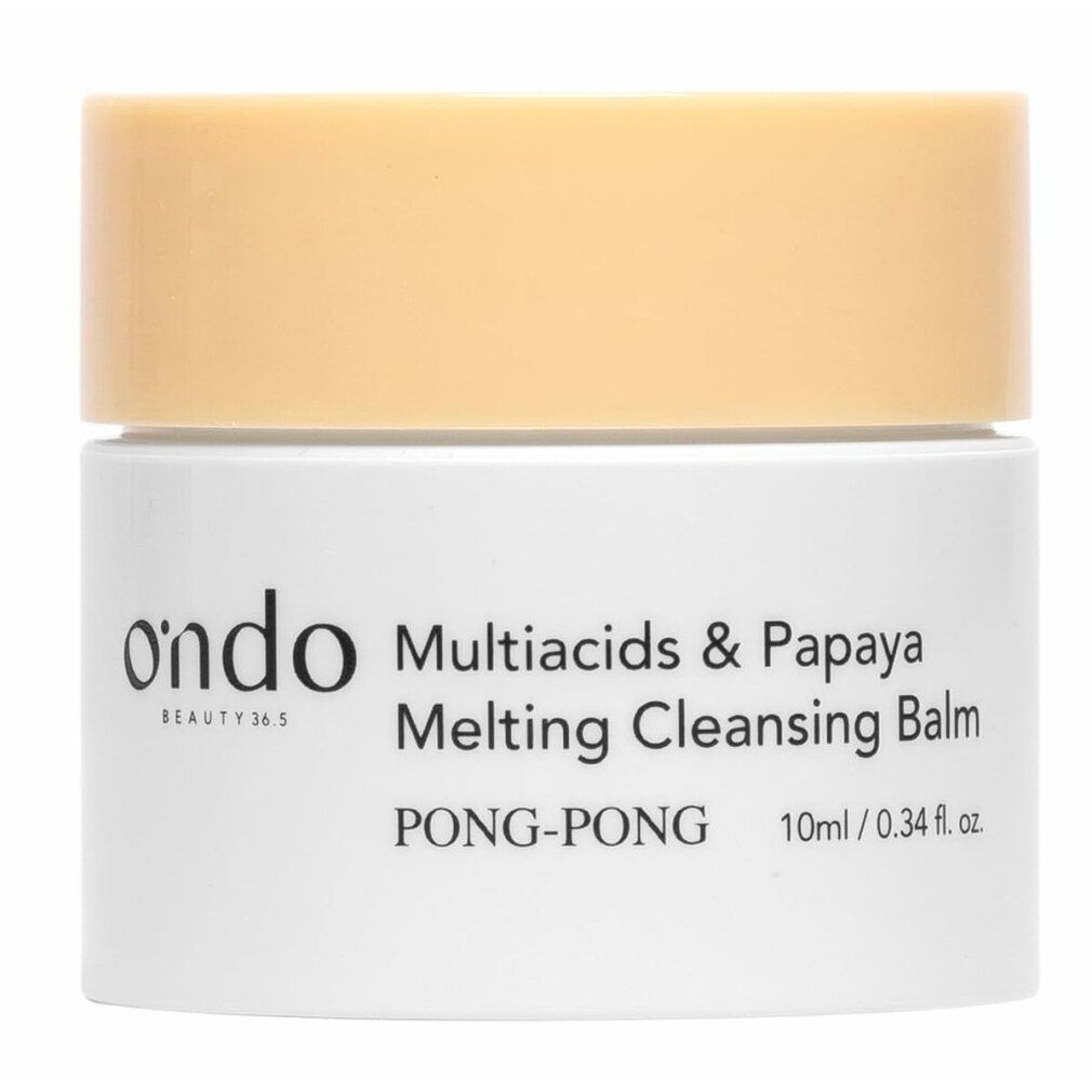 Ondo Multiacids & Papaya Melting Cleansing Balm, weißer Tiegel mit beigem Deckel. Text: 10ml/0.34 fl. oz.
