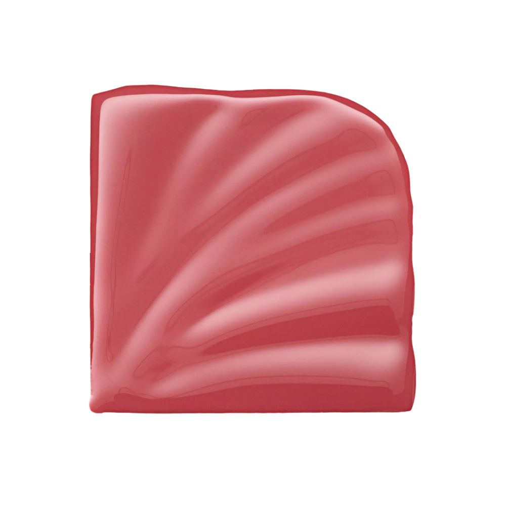 Rosa Lippenstift-Swatch in quadratischer Form mit wellenförmigen Linien.