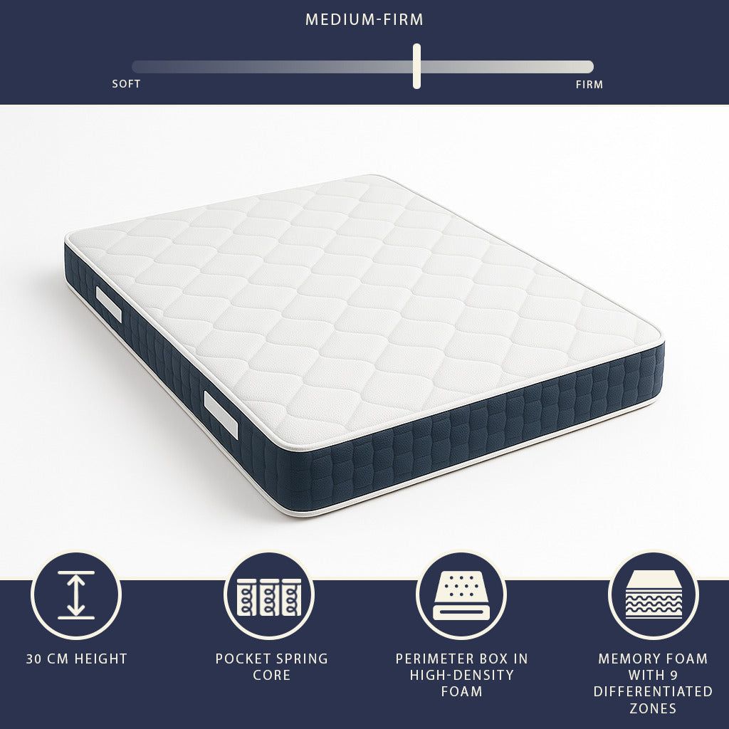 The White Stone Matratze 90x190 cm, Höhe 30 cm, mit Taschenfedern und Memory Foam