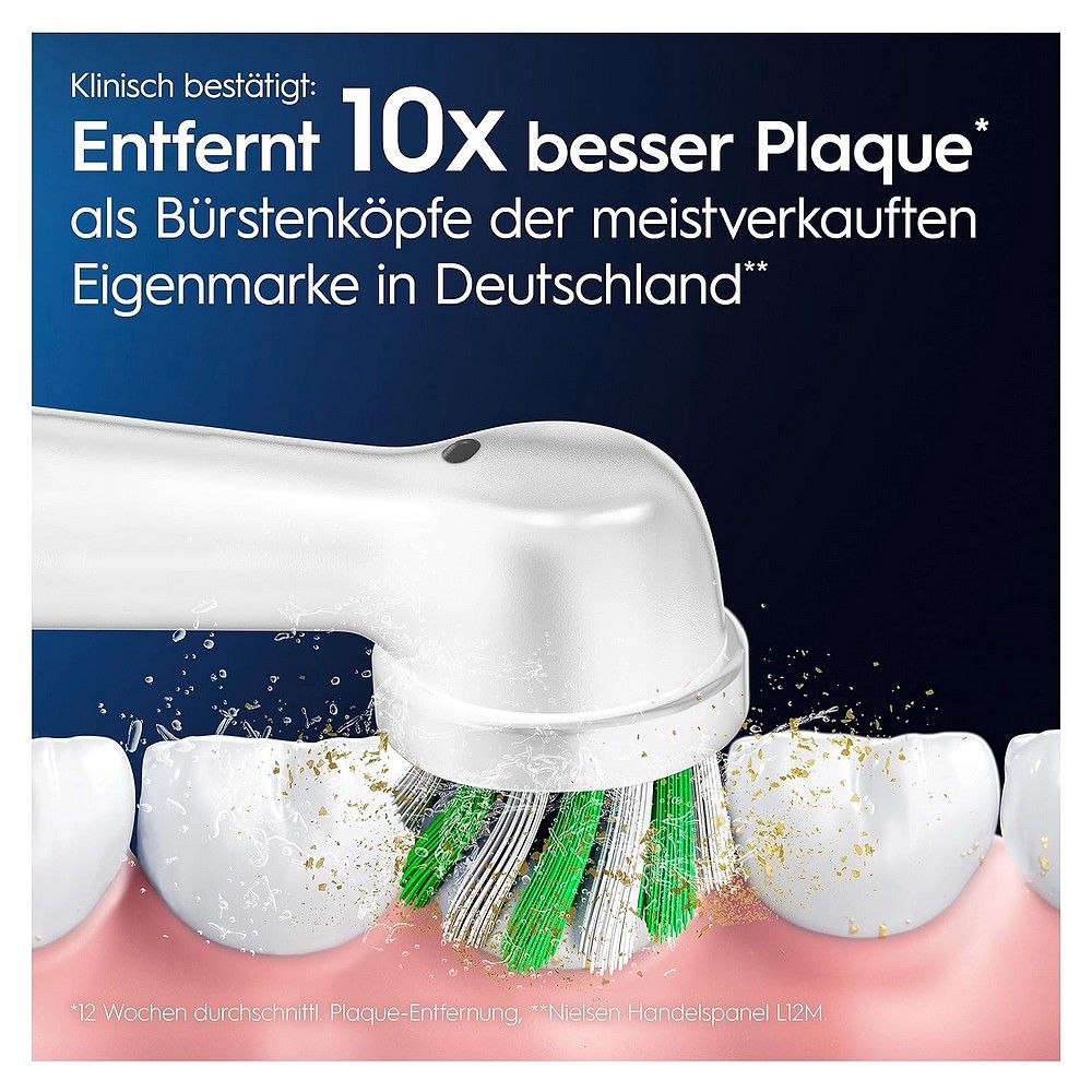 Oral-B Pro CrossAction Bürstenkopf reinigt Zähne und entfernt 10x mehr Plaque.