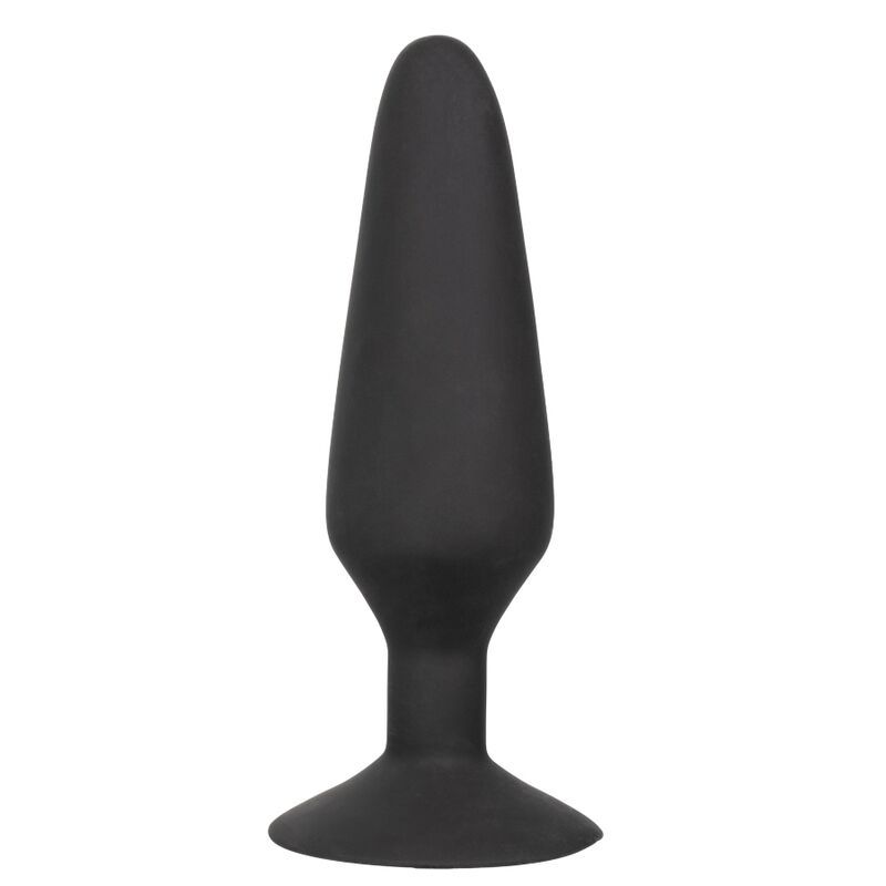 Schwarzer, aufblasbarer Silikon-Plug. Tropfenförmig mit Basis.