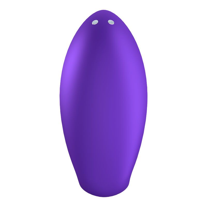 Lila Fingervibrator. Oval, mit zwei Knöpfen. Glatte Oberfläche.