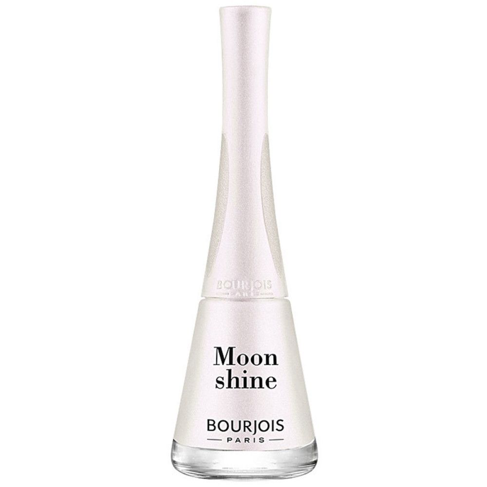 Nagellackflasche, weiß, mit Aufschrift 'Moon shine' und 'Bourjois'.