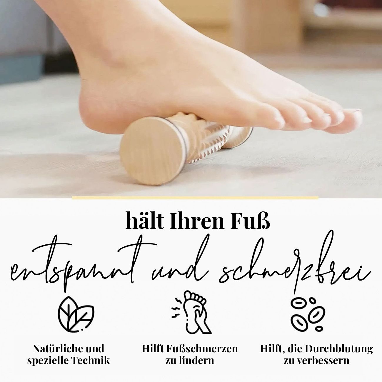 tuuli Massagerolle Massageroller Massagegerät Fuß Fußmassagegerät aus Holz