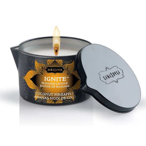 Brennende Massagekerze mit Deckel, Duft Coconut Pineapple.