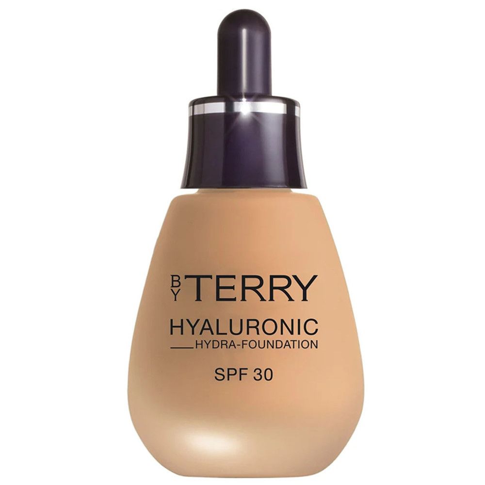 Beige Foundation-Flasche mit schwarzem Deckel. Aufschrift: By Terry, Hyaluronic Hydra-Foundation, SPF 30.