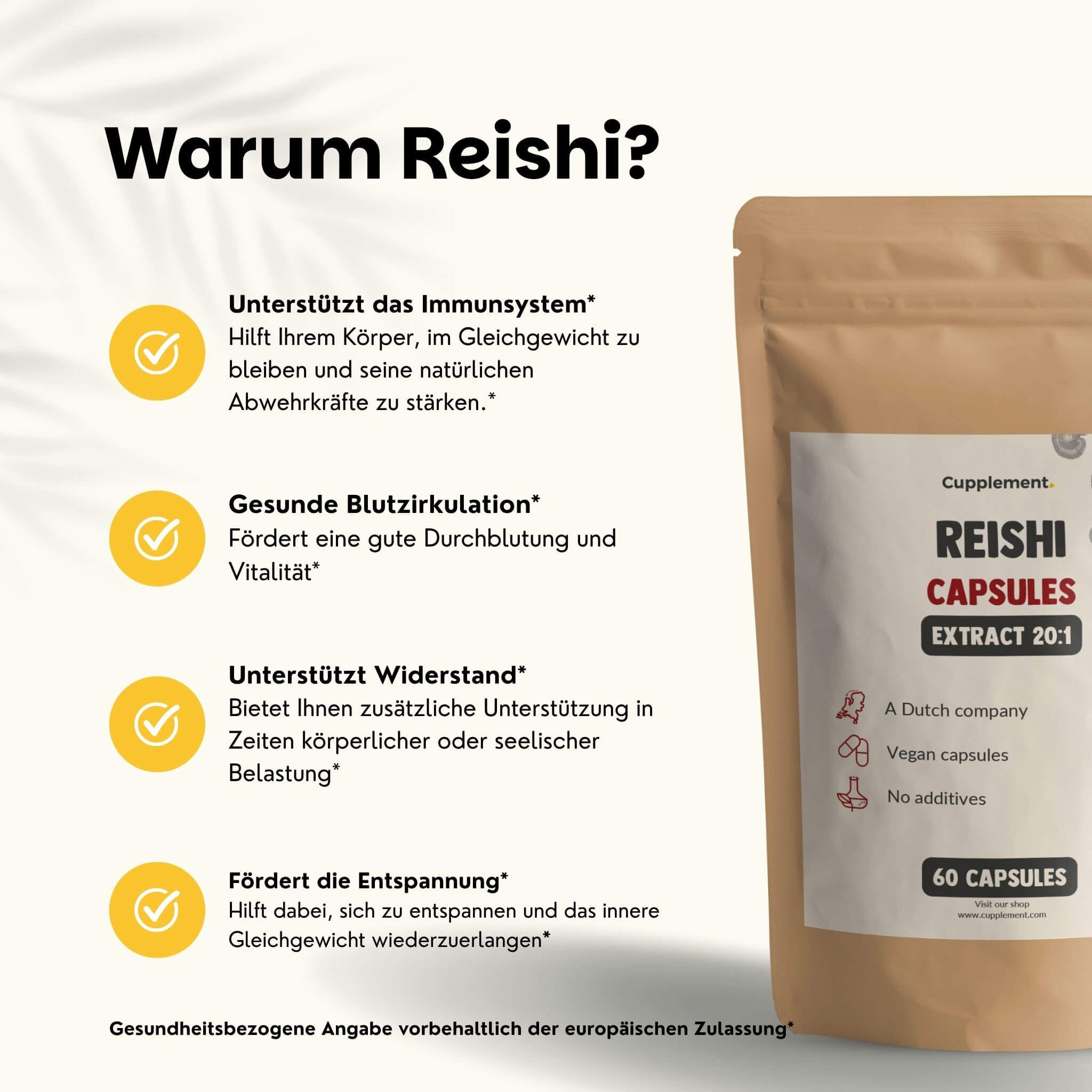 Reishi-Kapseln. Unterstützt Immunsystem, Kreislauf, Widerstand und Entspannung. 60 Kapseln.