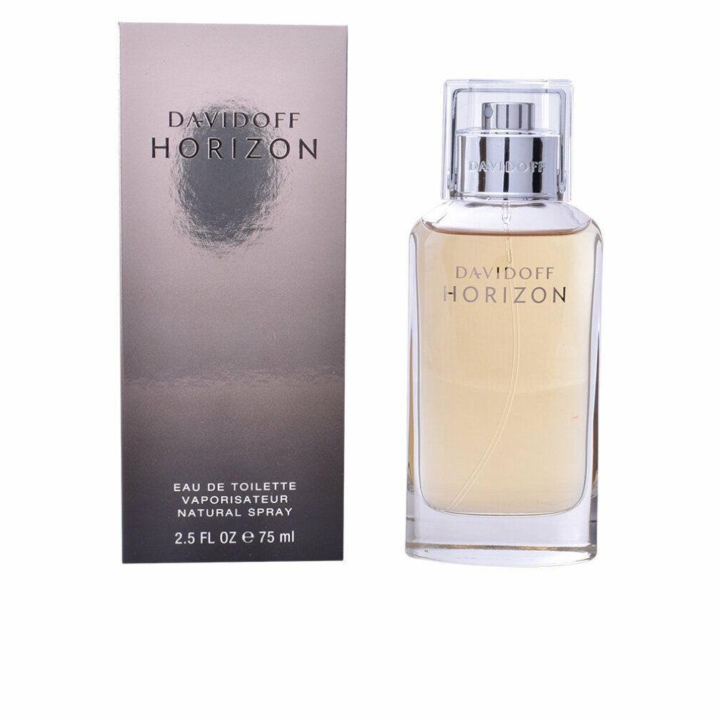 Davidoff Horizon Eau de Toilette Spray und Verpackung. Flakon und Schachtel nebeneinander. 75 ml.