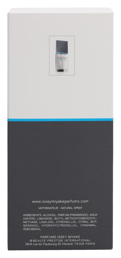 Rückseite der Verpackung Issey Miyake L'Eau d'Issey pour Homme Sport. Inhaltsstoffe und Logo.