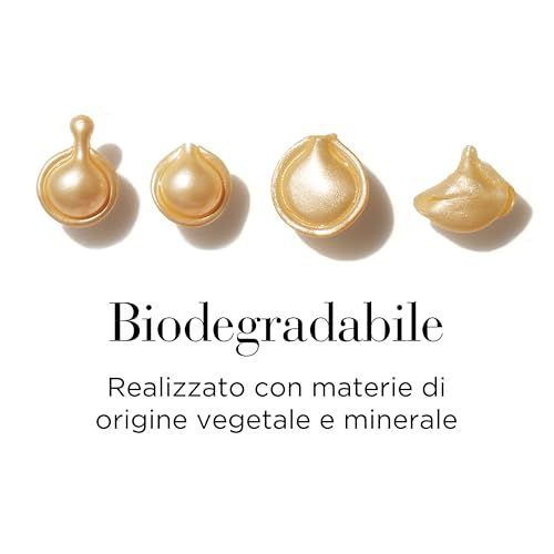Vier goldfarbene Kapseln. Text: Biologisch abbaubar. Hergestellt aus pflanzlichen und mineralischen Materialien.