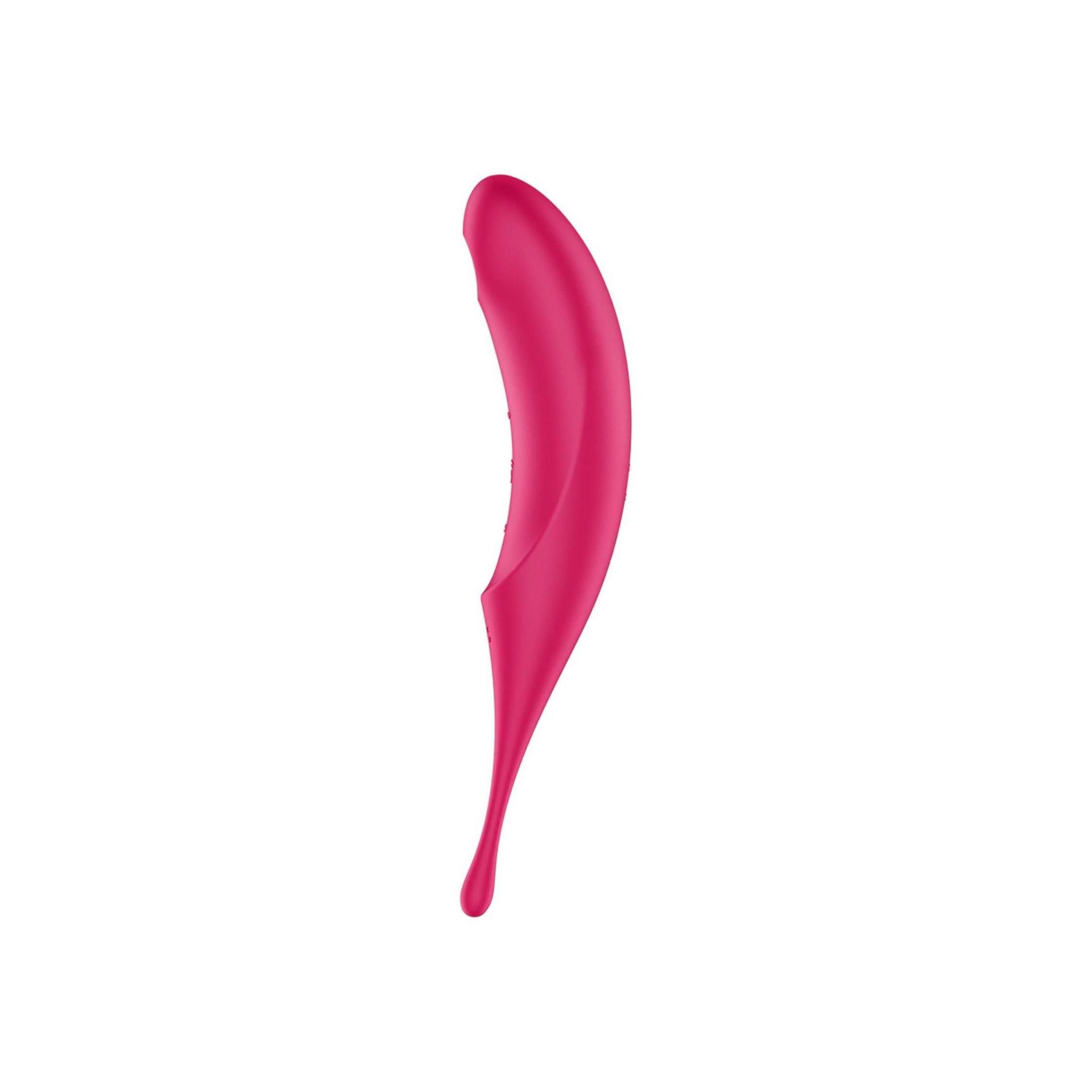 Pinker Stimulator mit gebogener Form und einer runden Öffnung an der Spitze.